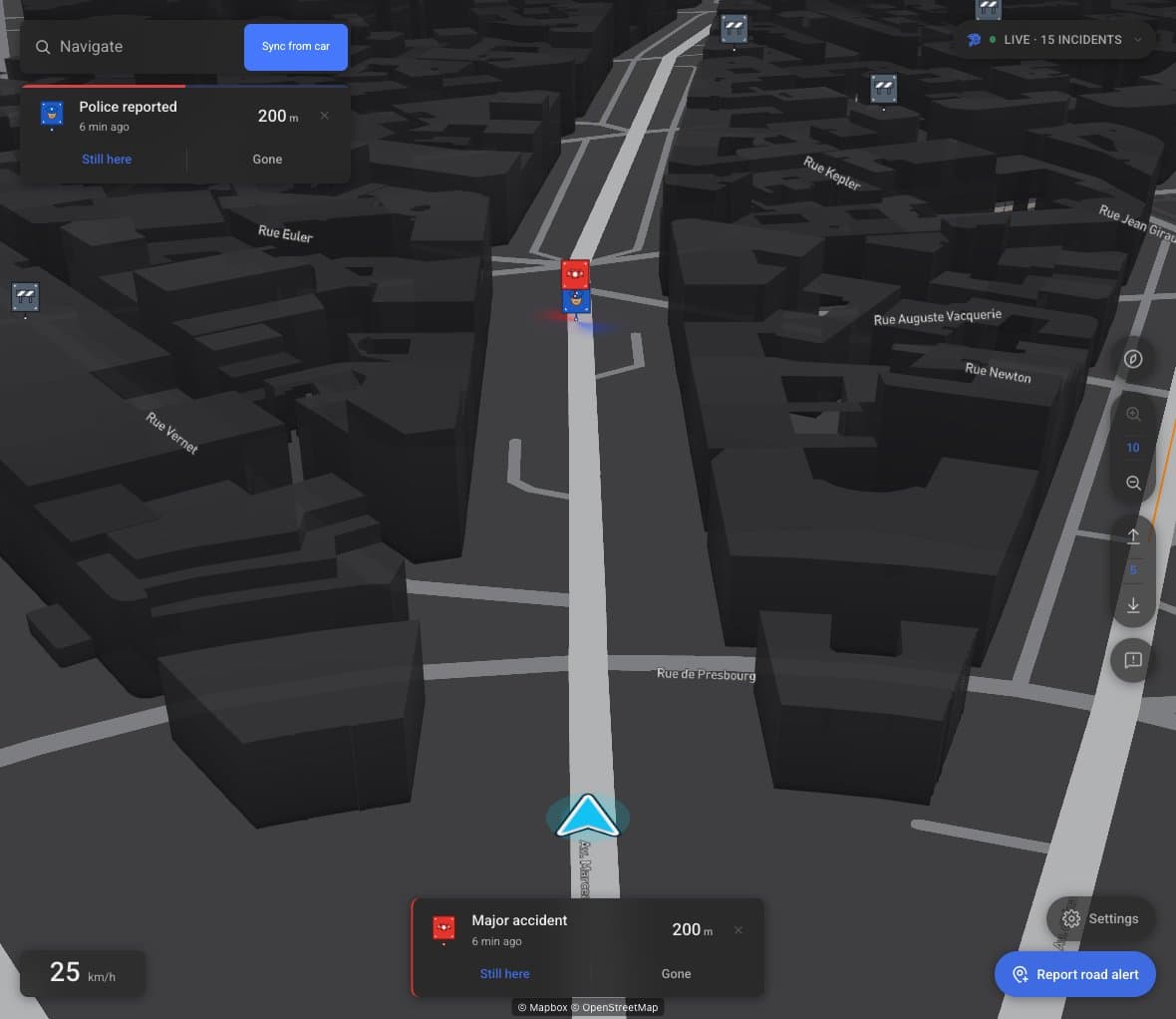 Le bouton Depuis la voiture, à côté de la commande Naviguer repliée, dans l’application en production