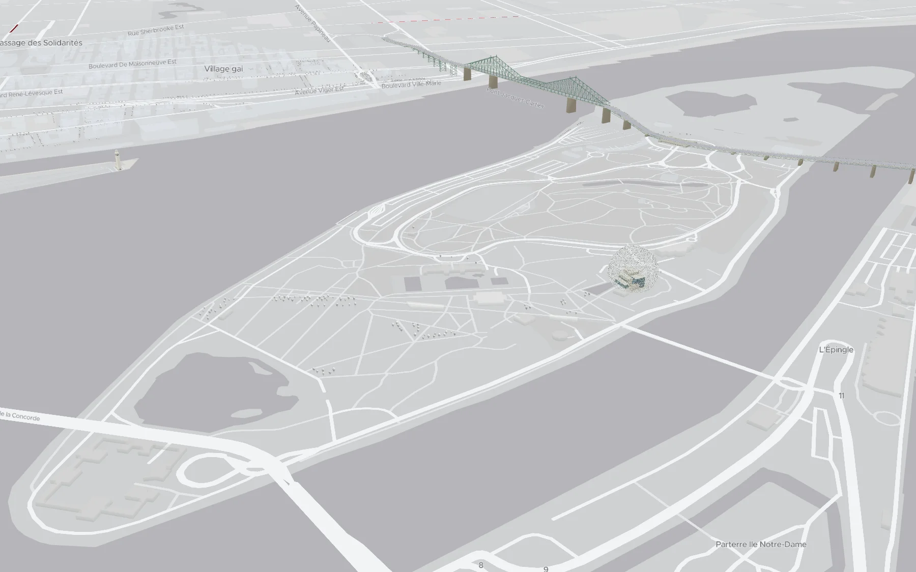 Le pont Jacques-Cartier et la Biosphère sur le fleuve Saint-Laurent dans codriver