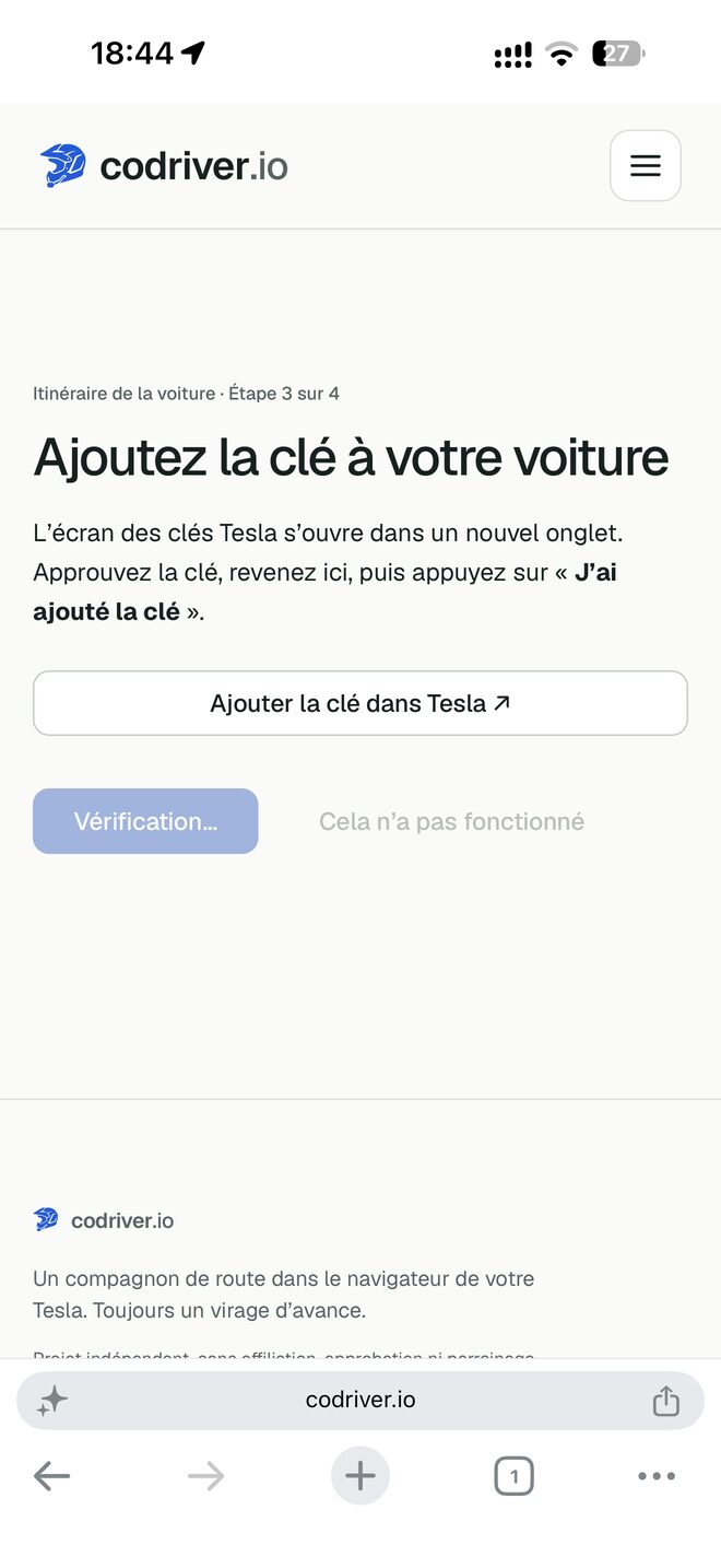 Étape 3 sur 4 après avoir appuyé sur J’ai ajouté la clé : le bouton affiche Vérification