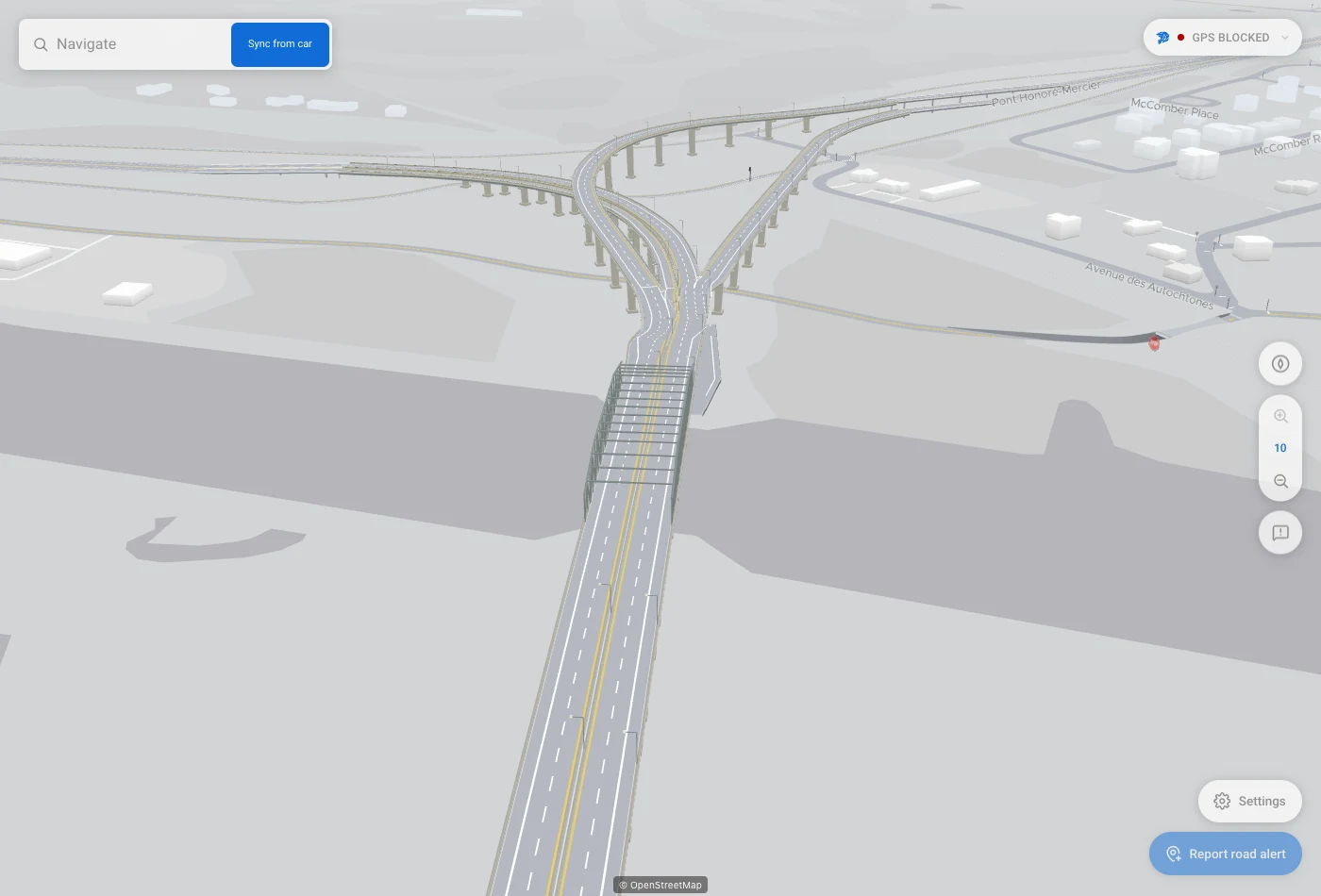 Les marquages HD se prolongent sur le pont Honoré-Mercier et ses voies d’accès surélevées dans codriver